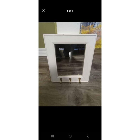 White Framed Wall Mirror with Hooks – Decorative Hanging Vanity Mirror Decor Art - Picture 1 of 1